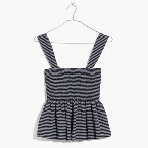 Madewell Texture & Thread Smocked Peplum Tank Top in Navy Stripe